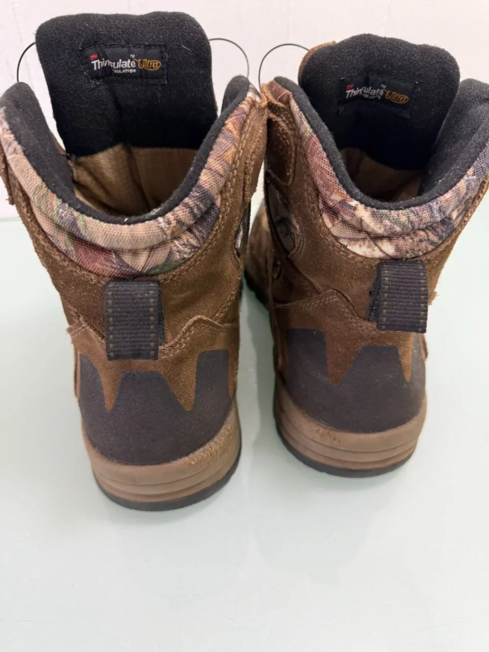 Cabela's Boots Mens 11.5 D Brown Black Suede Boa Camo Insulated Dry-Plus Hiking